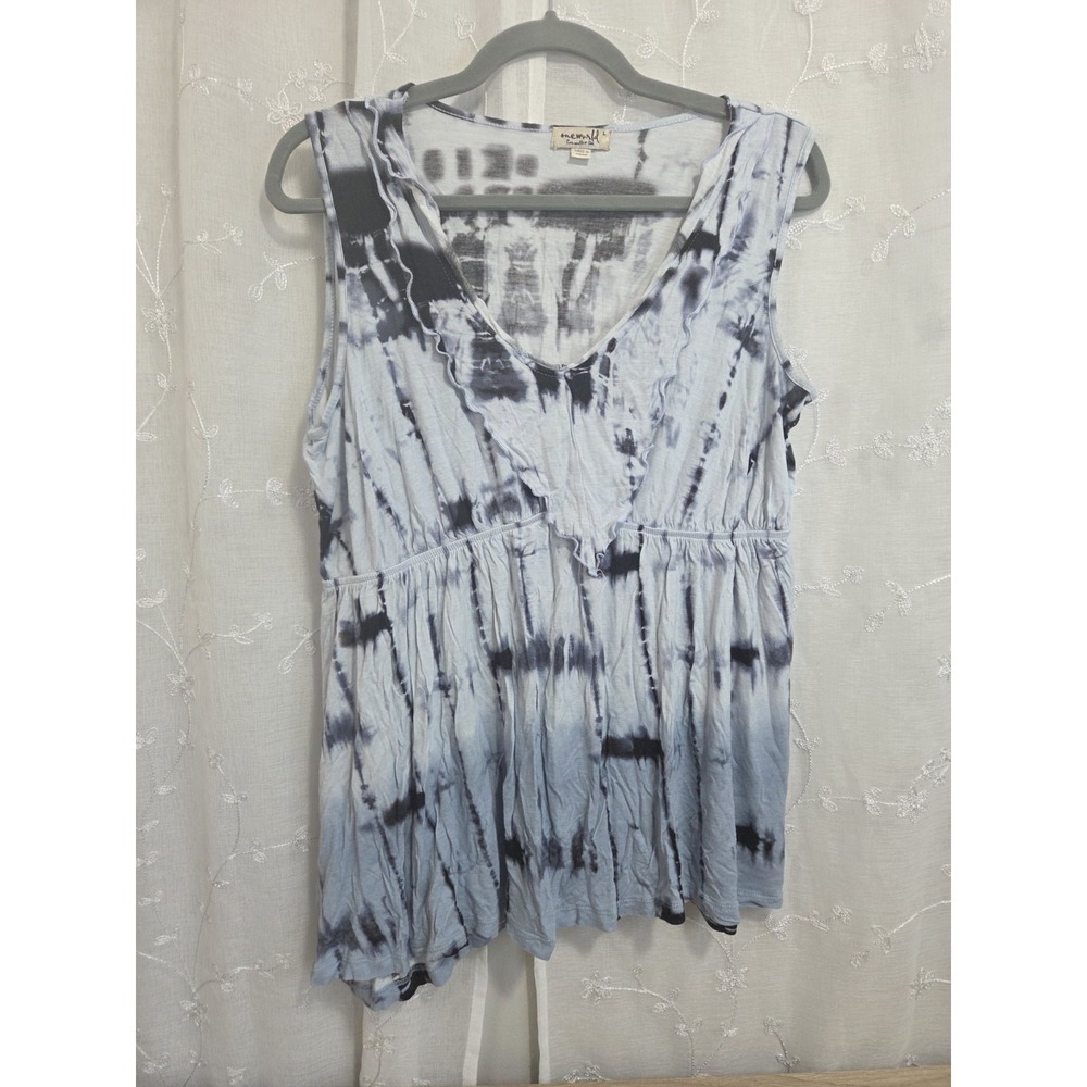 One World Tunic Top Womens BlueTie Dye Sleeveless Boho Fairy Hippie Large‎